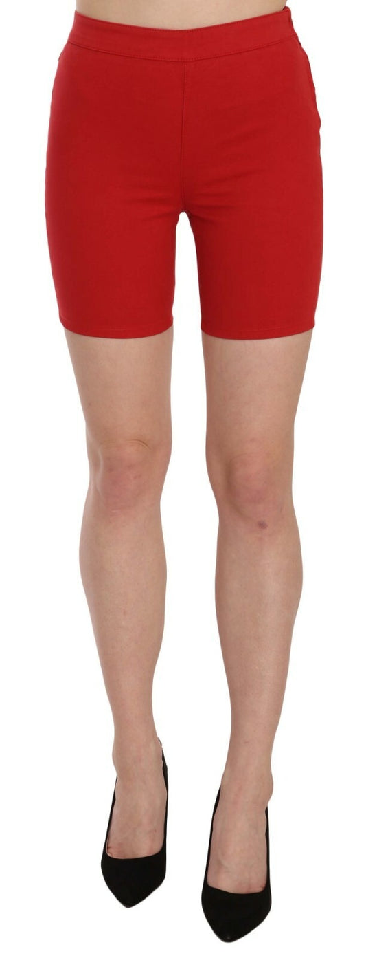 PINKO Red Mid Waist Cotton Stretch Slim Mini Shorts PINKO