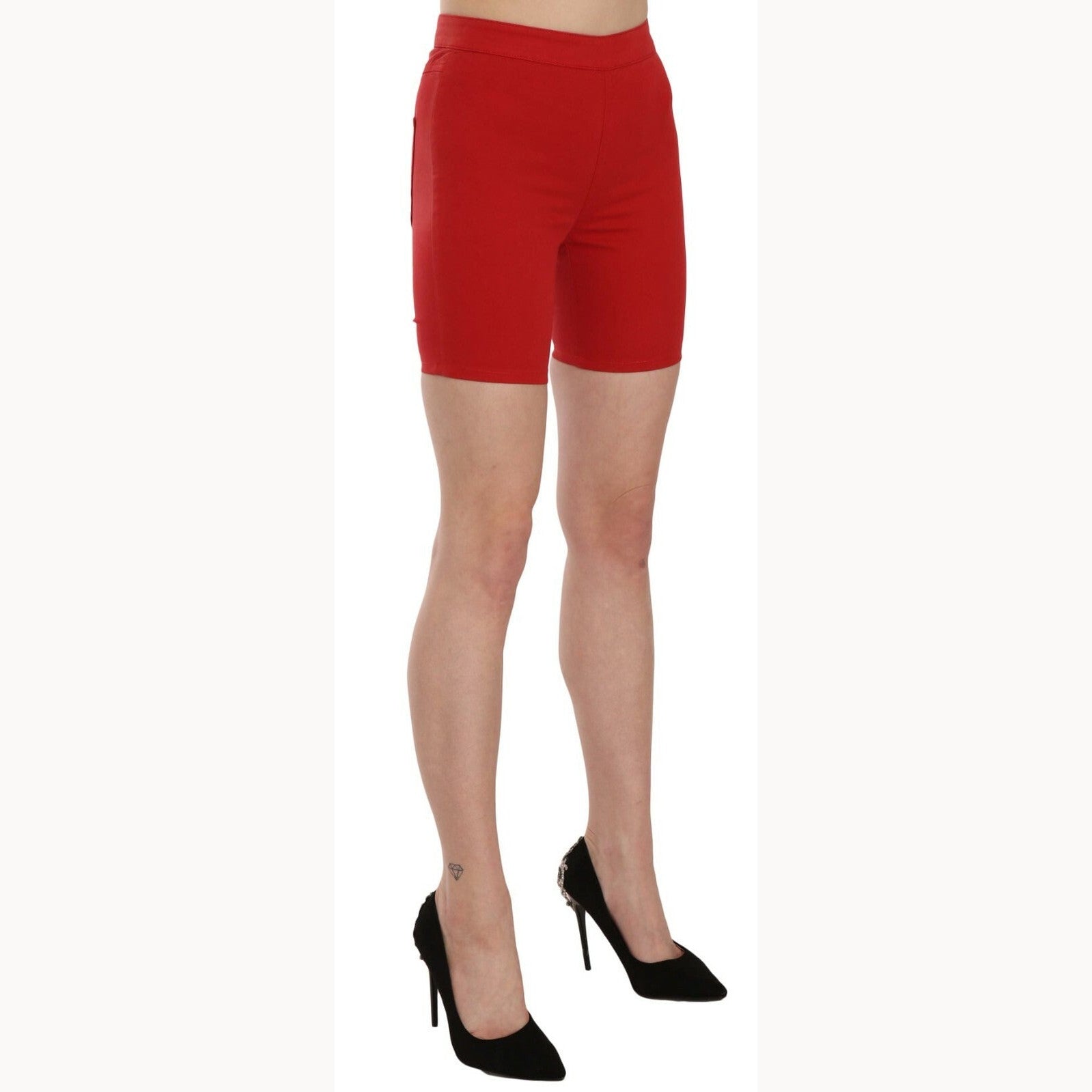 PINKO Red Mid Waist Cotton Stretch Slim Mini Shorts PINKO