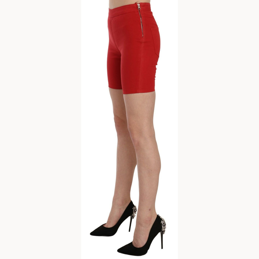 PINKO Red Mid Waist Cotton Stretch Slim Mini Shorts PINKO