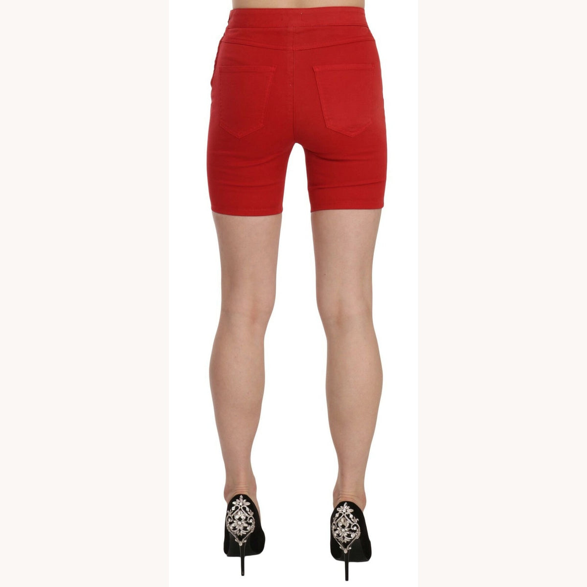 PINKO Red Mid Waist Cotton Stretch Slim Mini Shorts PINKO