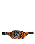 Dolce & Gabbana brown nylon waist pack with tiger print, men's fanny bag featuring adjustable strap and logo details.