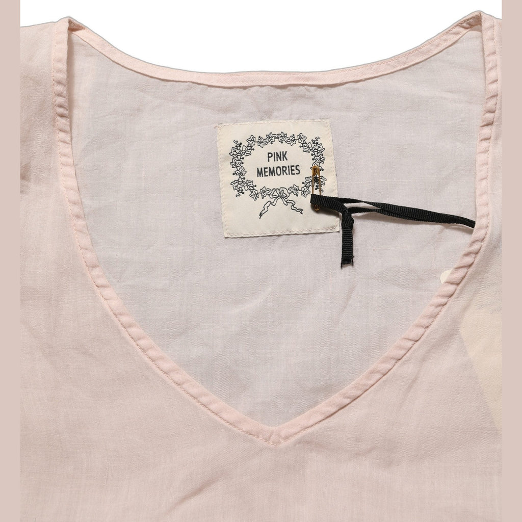PINK MEMORIES Light Pink Linen V-Neck Long Sleeves Blouse Top