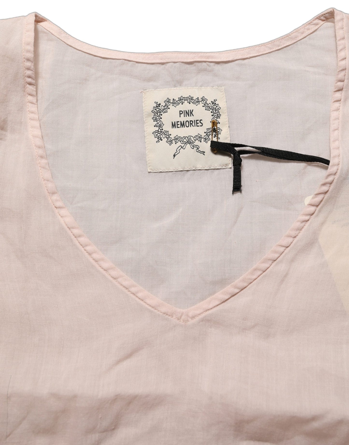 PINK MEMORIES Light Pink Linen V-Neck Long Sleeves Blouse Top PINK MEMORIES