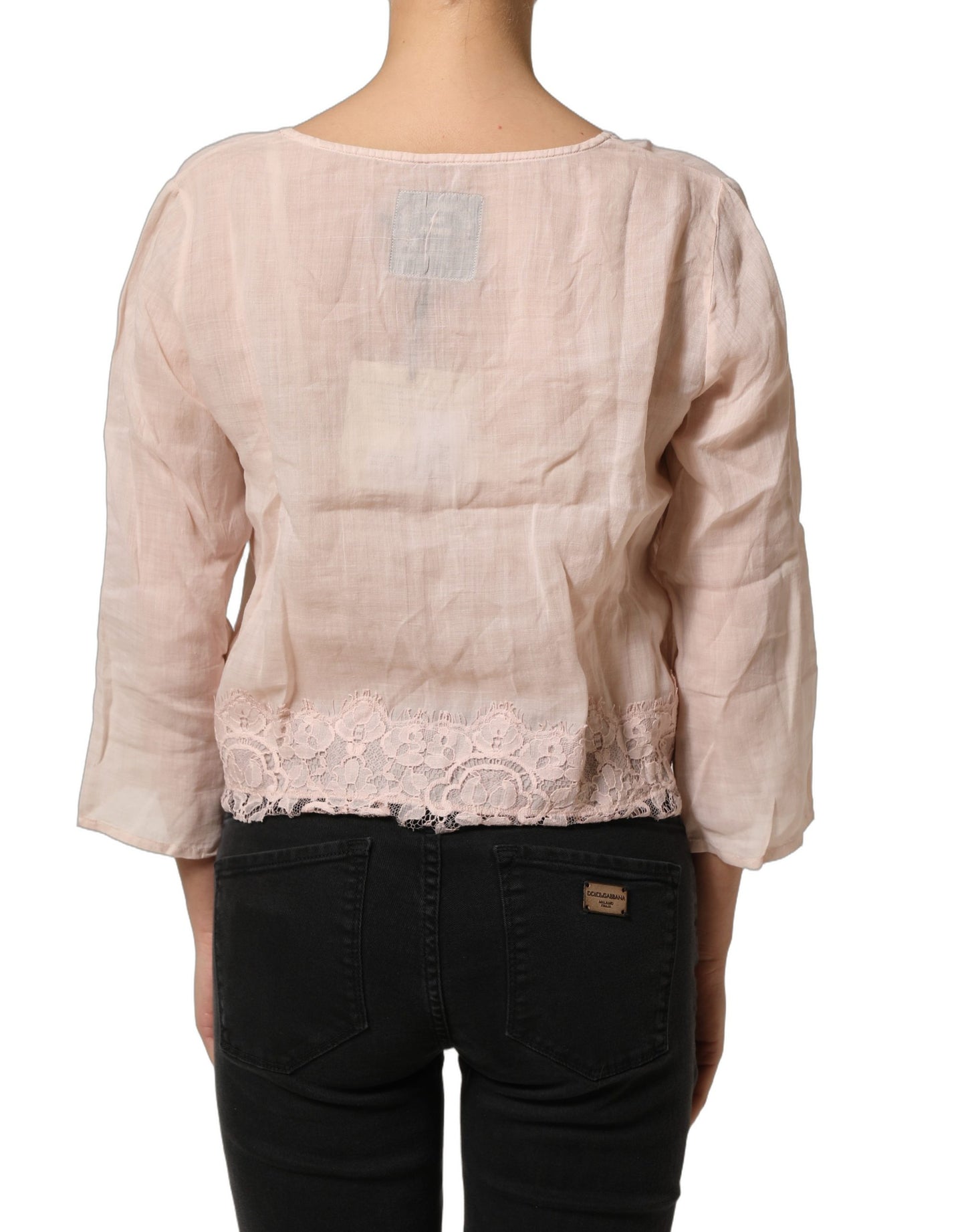 PINK MEMORIES Light Pink Linen V-Neck Long Sleeves Blouse Top PINK MEMORIES