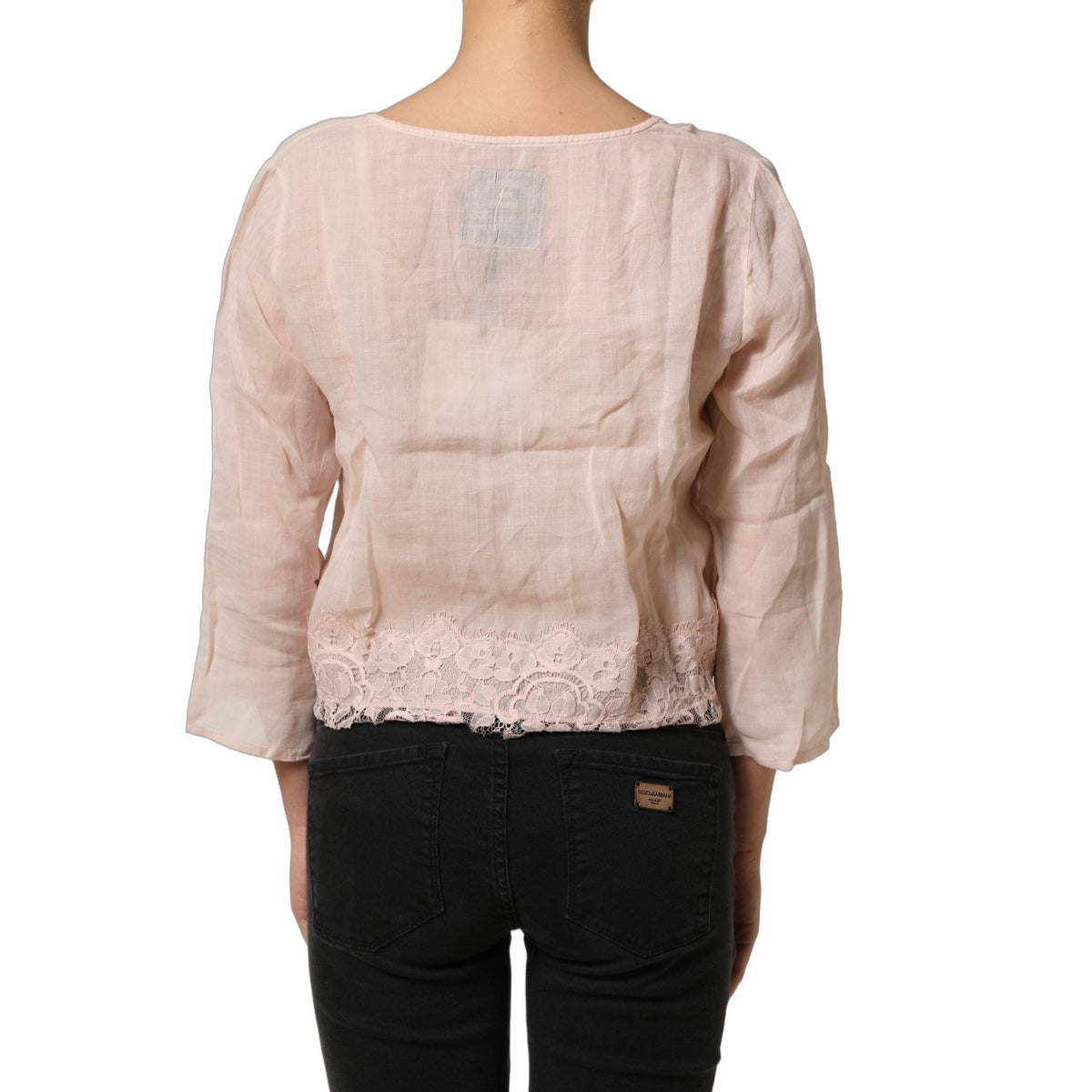 PINK MEMORIES Light Pink Linen V-Neck Long Sleeves Blouse Top