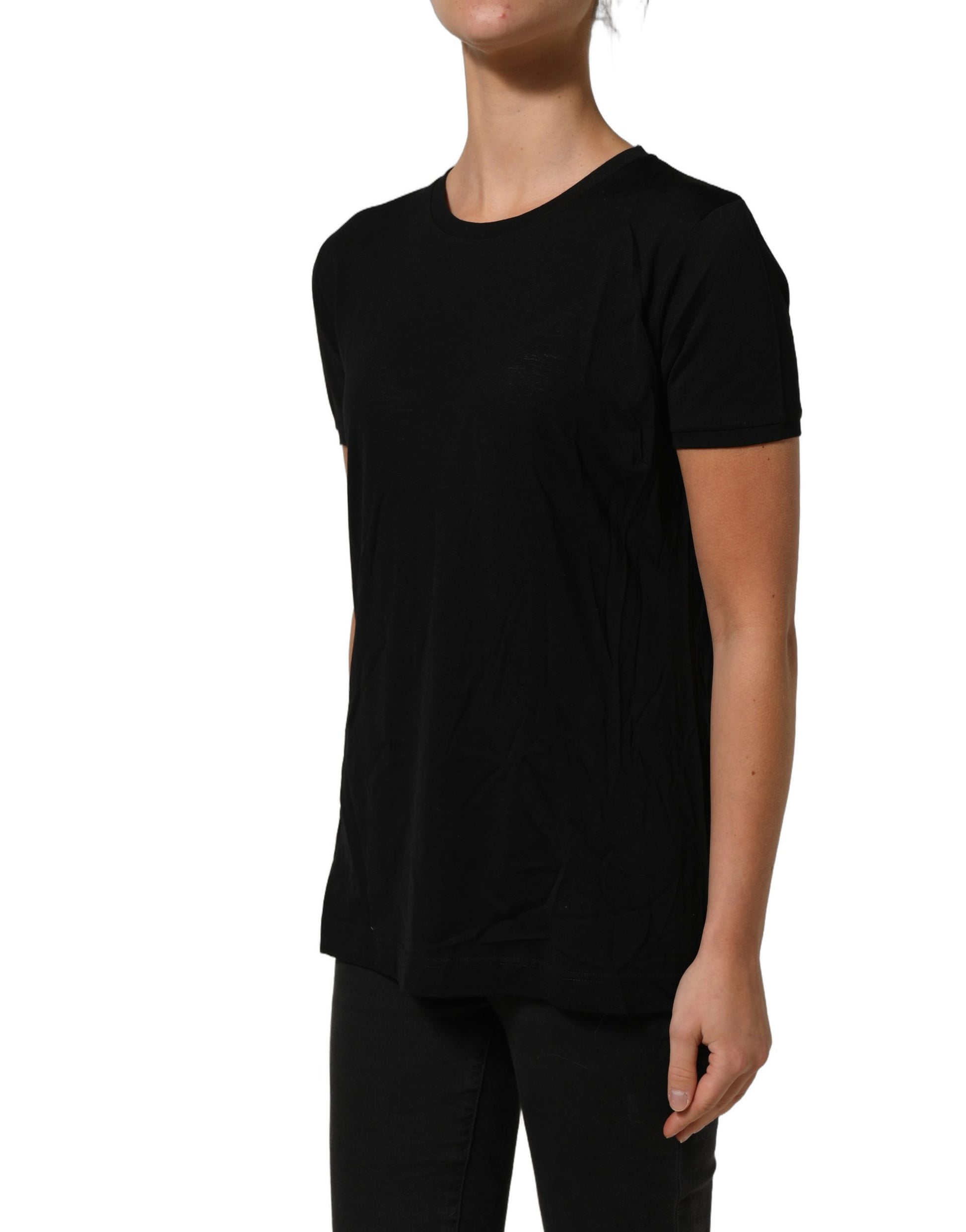 Dolce & Gabbana Black Wool Crew Neck Short Sleeves Men T-shirt Dolce & Gabbana