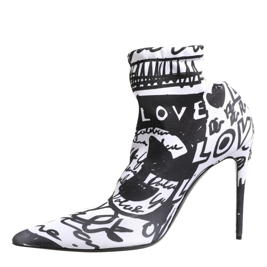 Dolce & Gabbana White Graffiti Stretch Ankle Boots Shoes