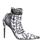 Dolce & Gabbana White Graffiti Stretch Ankle Boots Shoes