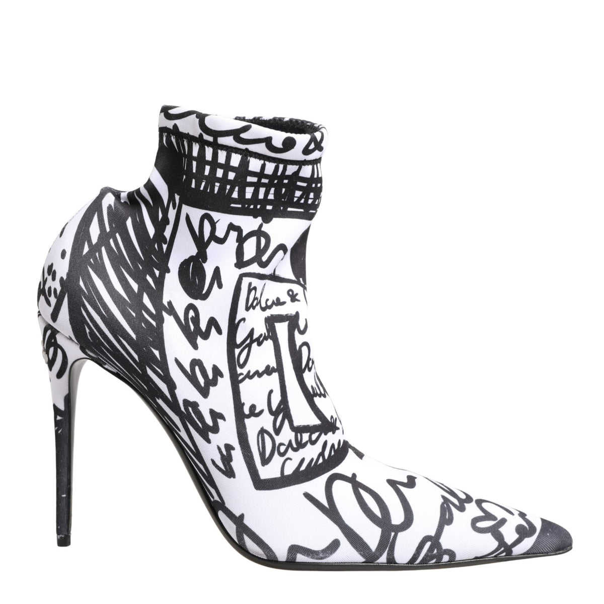 Dolce & Gabbana White Graffiti Stretch Ankle Boots Shoes