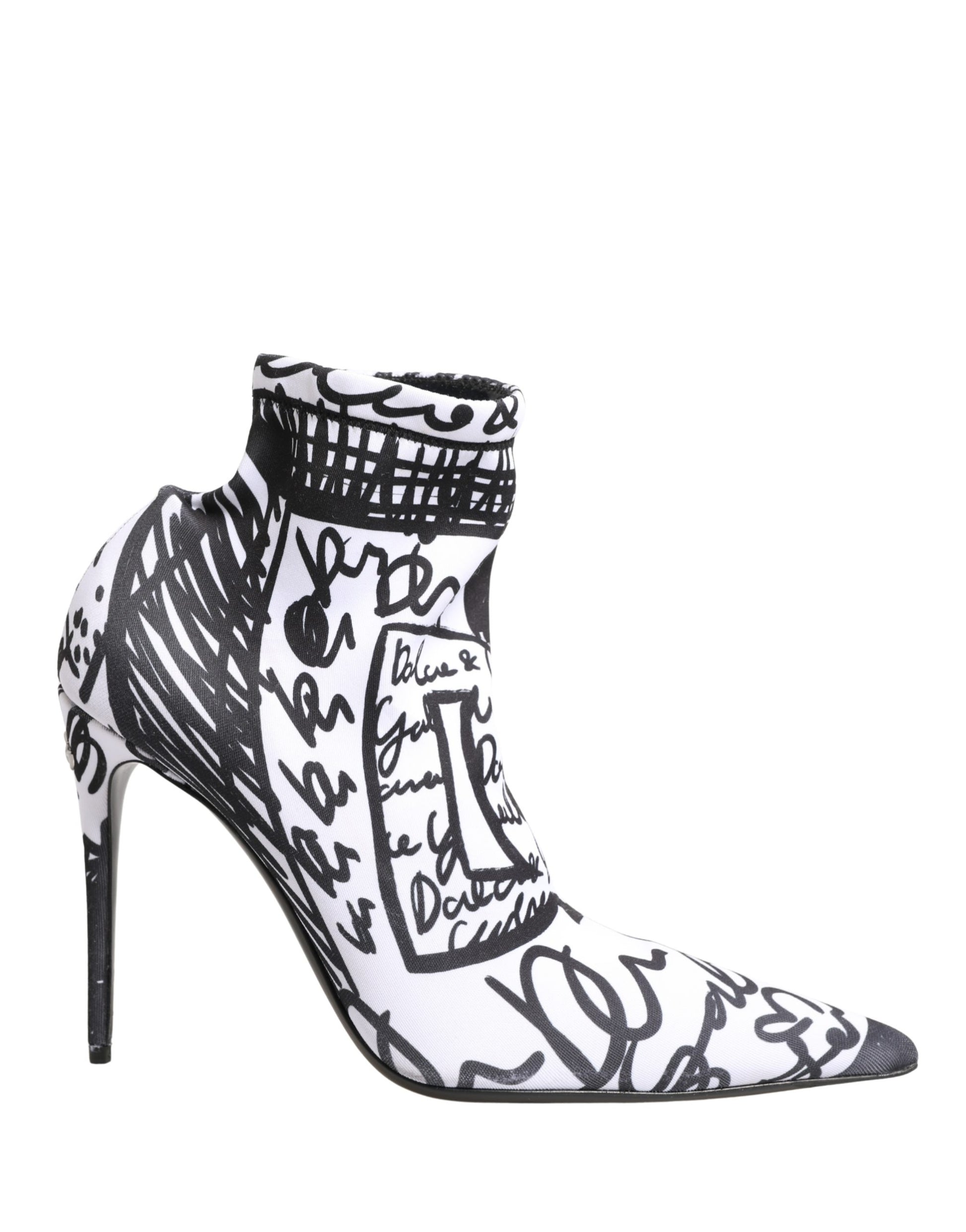 Dolce & Gabbana White Graffiti Stretch Ankle Boots Shoes Dolce & Gabbana