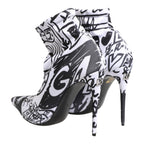 Dolce & Gabbana White Graffiti Stretch Ankle Boots Shoes