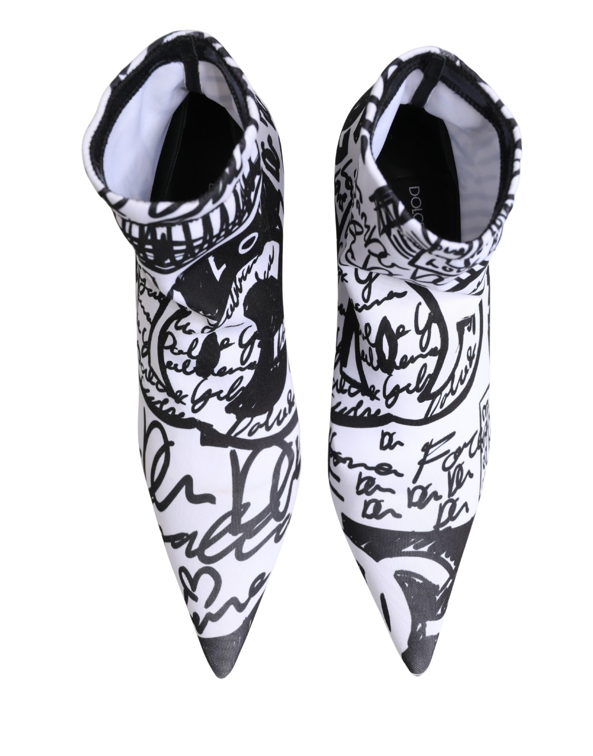 Dolce & Gabbana White Graffiti Stretch Ankle Boots Shoes Dolce & Gabbana