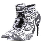 Dolce & Gabbana White Graffiti Stretch Ankle Boots Shoes