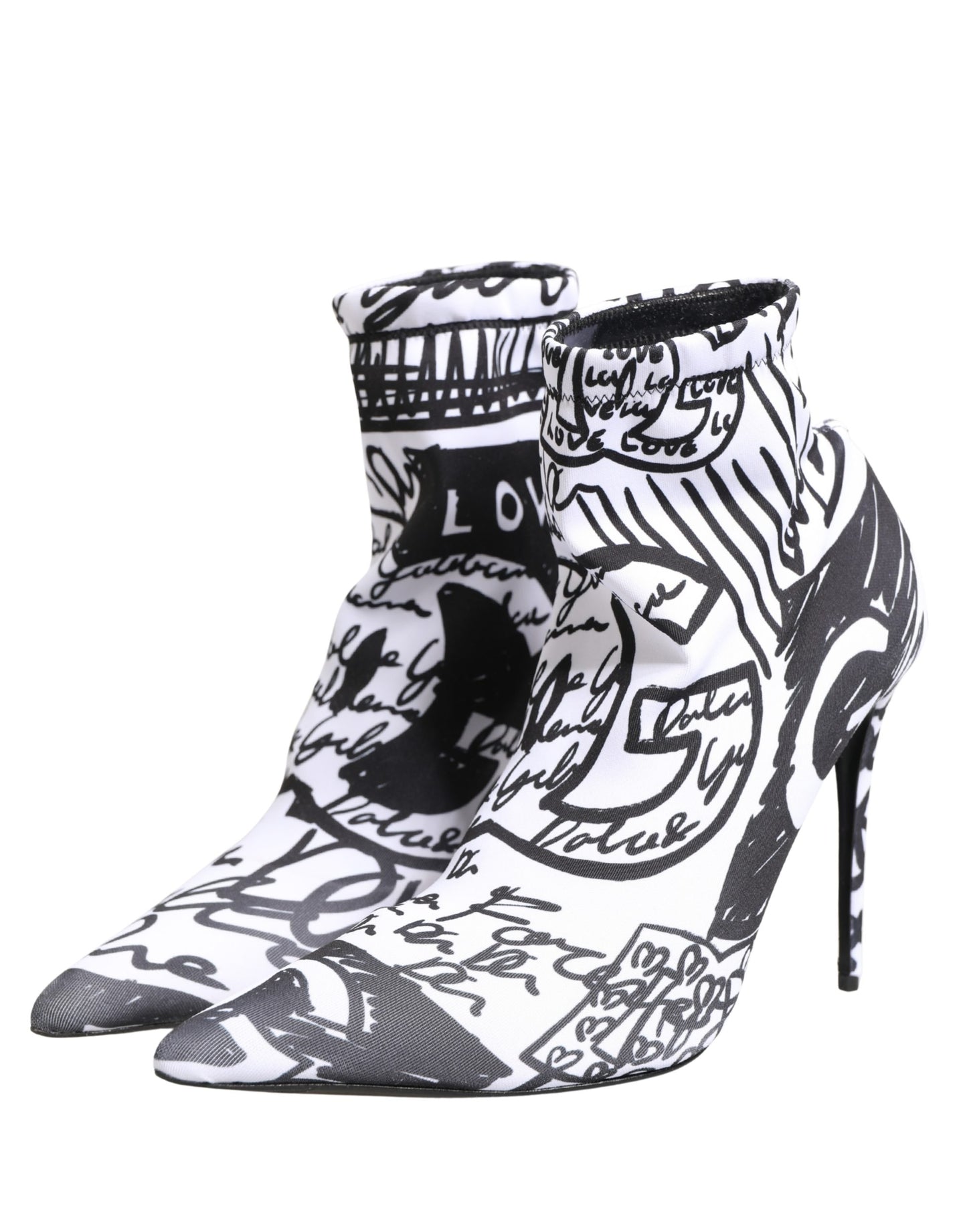 Dolce & Gabbana White Graffiti Stretch Ankle Boots Shoes Dolce & Gabbana