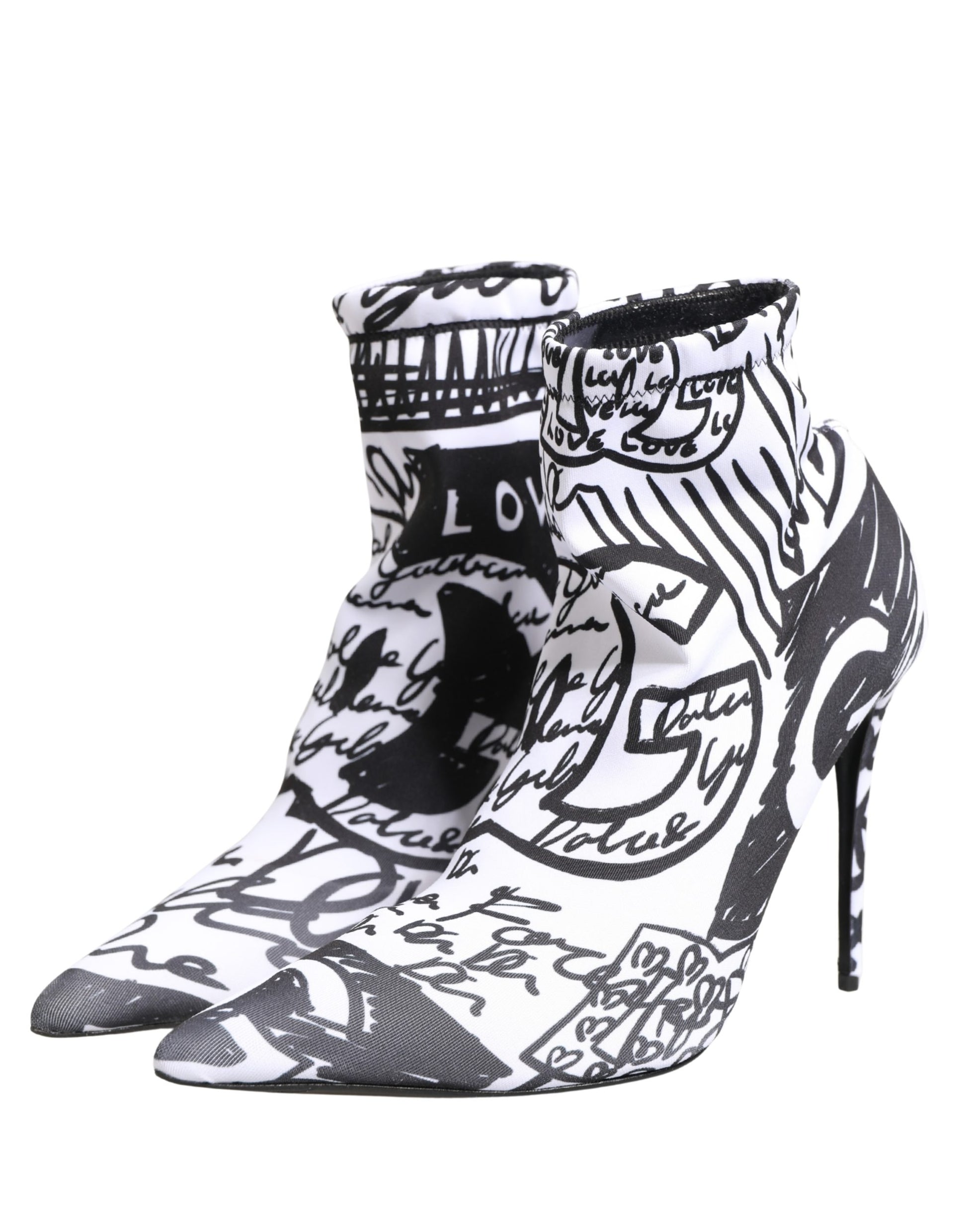 Dolce & Gabbana White Graffiti Stretch Ankle Boots Shoes Dolce & Gabbana
