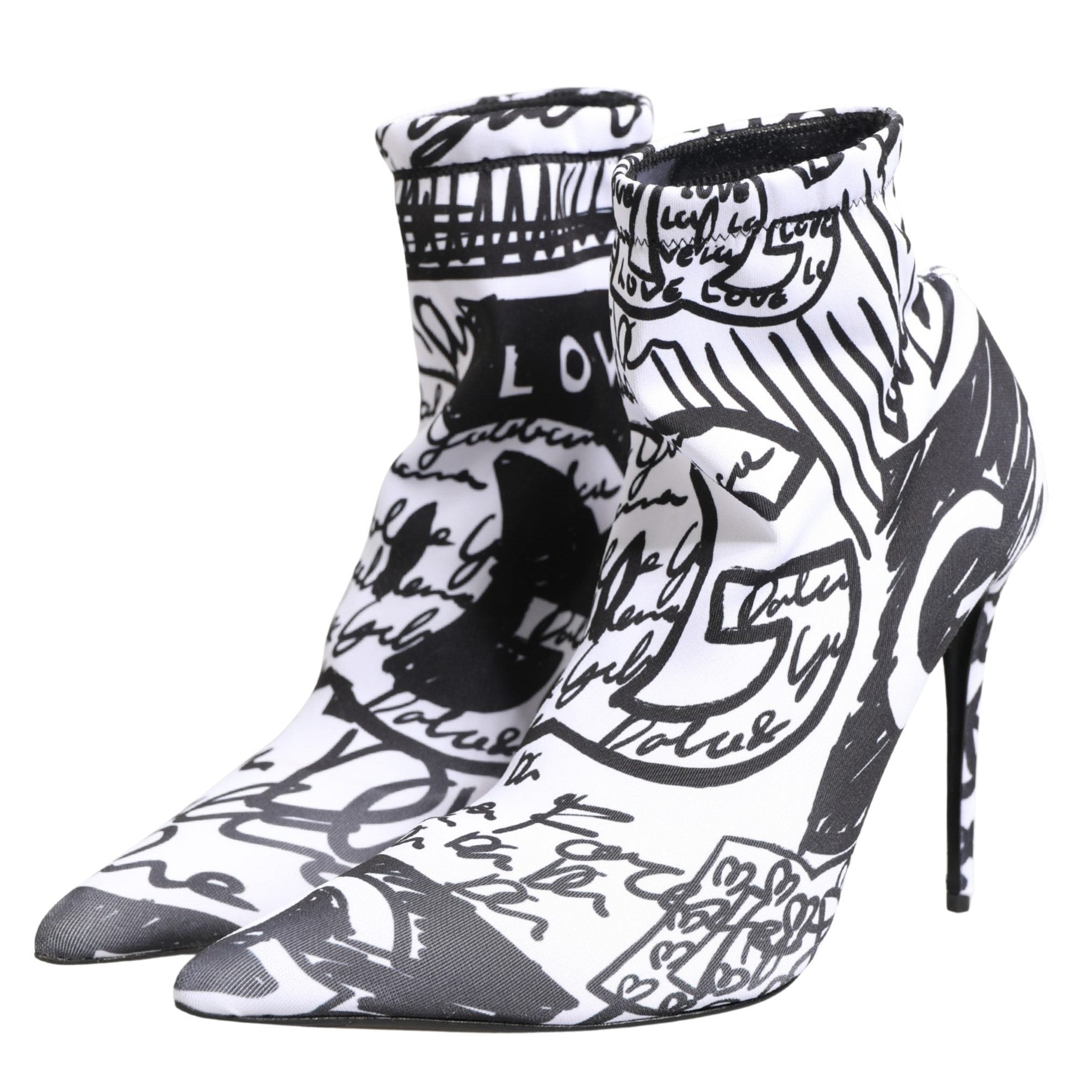 Dolce & Gabbana White Graffiti Stretch Ankle Boots Shoes
