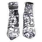 Dolce & Gabbana White Graffiti Stretch Ankle Boots Shoes