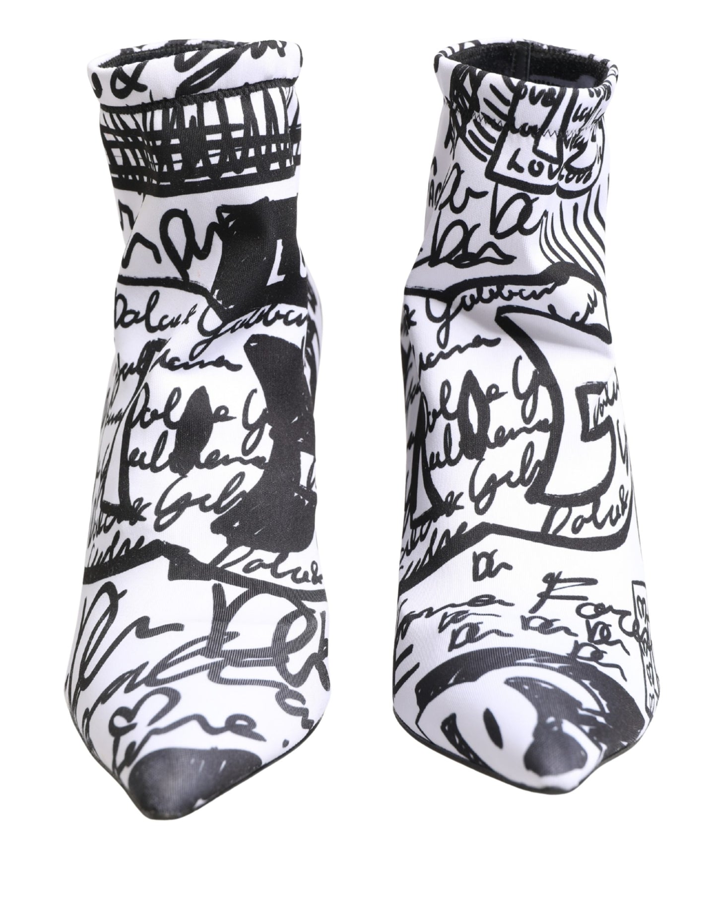 Dolce & Gabbana White Graffiti Stretch Ankle Boots Shoes Dolce & Gabbana