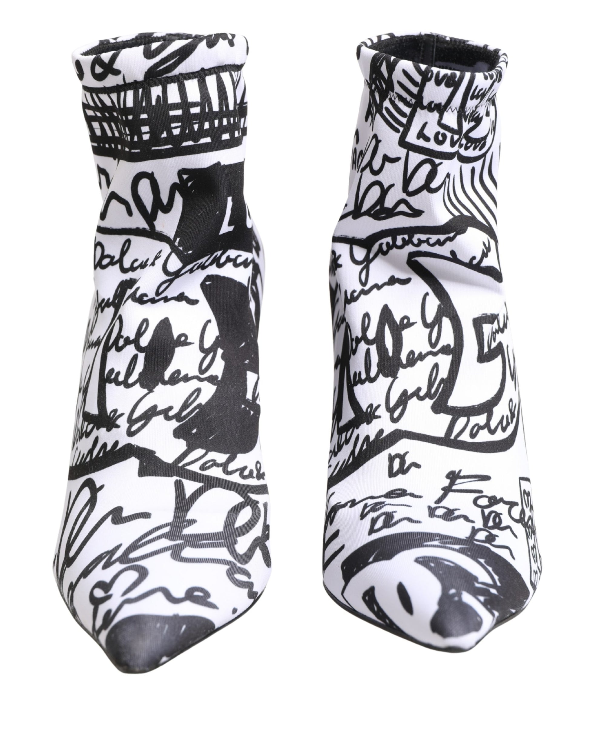 Dolce & Gabbana White Graffiti Stretch Ankle Boots Shoes Dolce & Gabbana