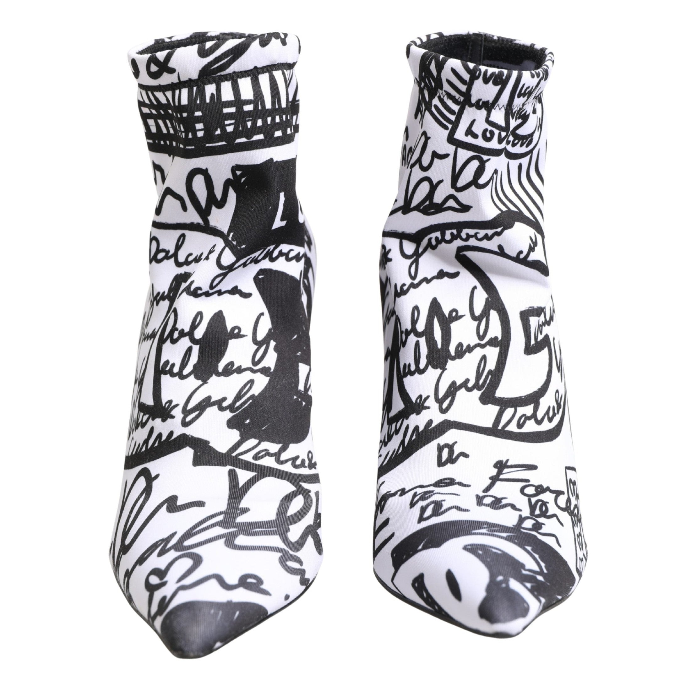 Dolce & Gabbana White Graffiti Stretch Ankle Boots Shoes
