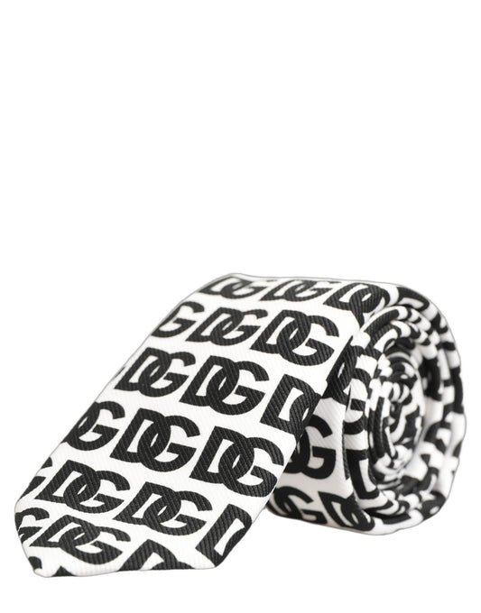 Dolce & Gabbana White Black Logo Monogram Wide Adjustable Men Necktie Tie Dolce & Gabbana