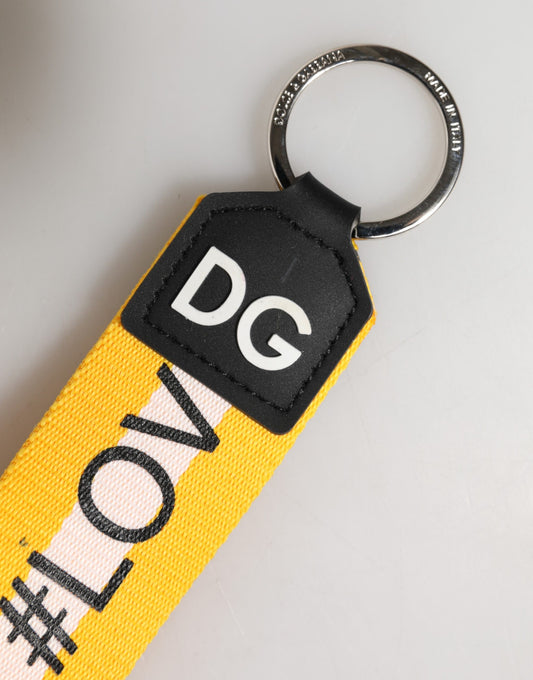 Dolce & Gabbana Yellow Logo Polyester Silver Brass Holder Keychain Keyring Dolce & Gabbana