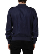 Dolce & Gabbana Blue Linen Full Zip Men Bomber Jacket