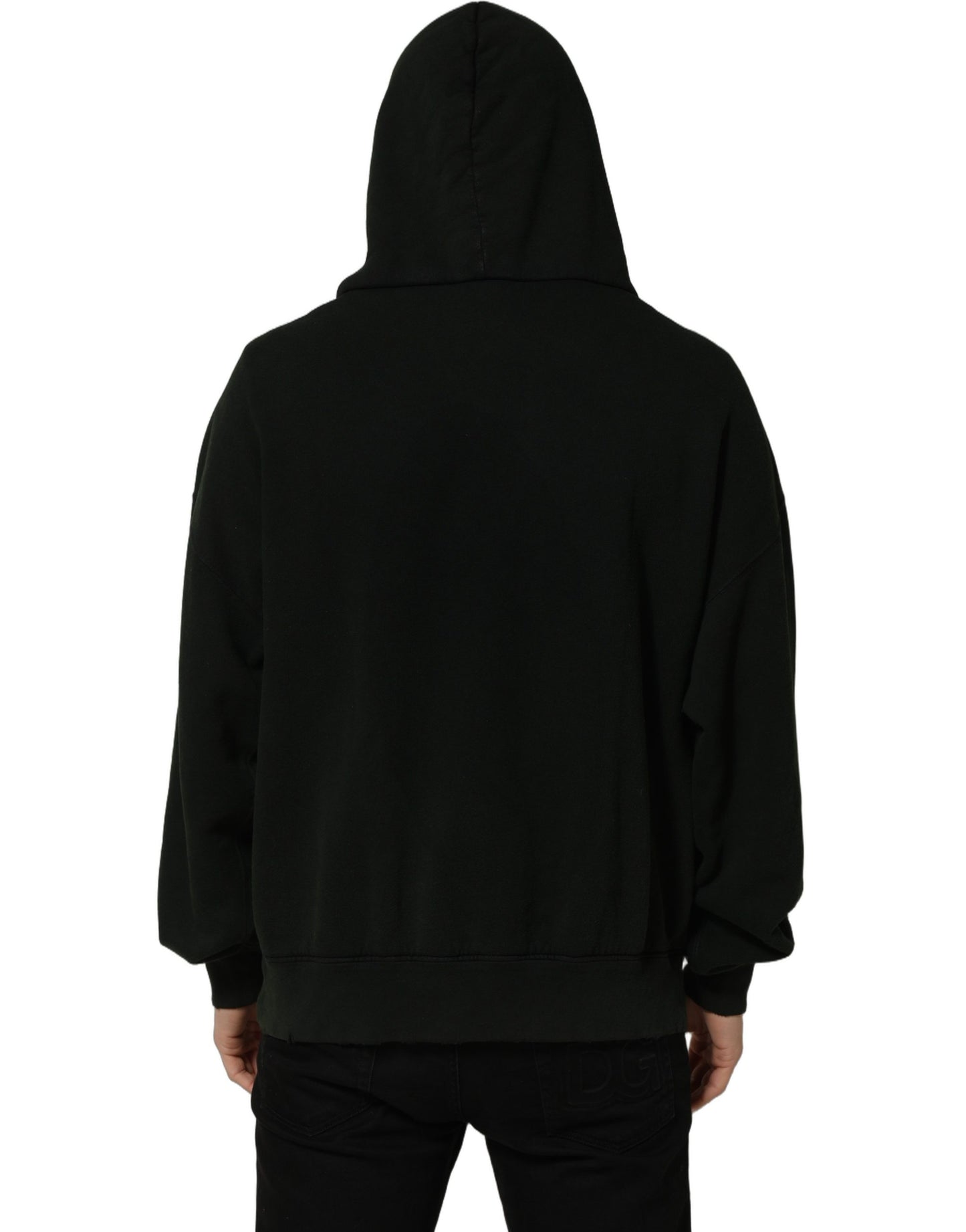 Dolce & Gabbana Black Cotton Hooded Men Sweatshirt Sweater Dolce & Gabbana