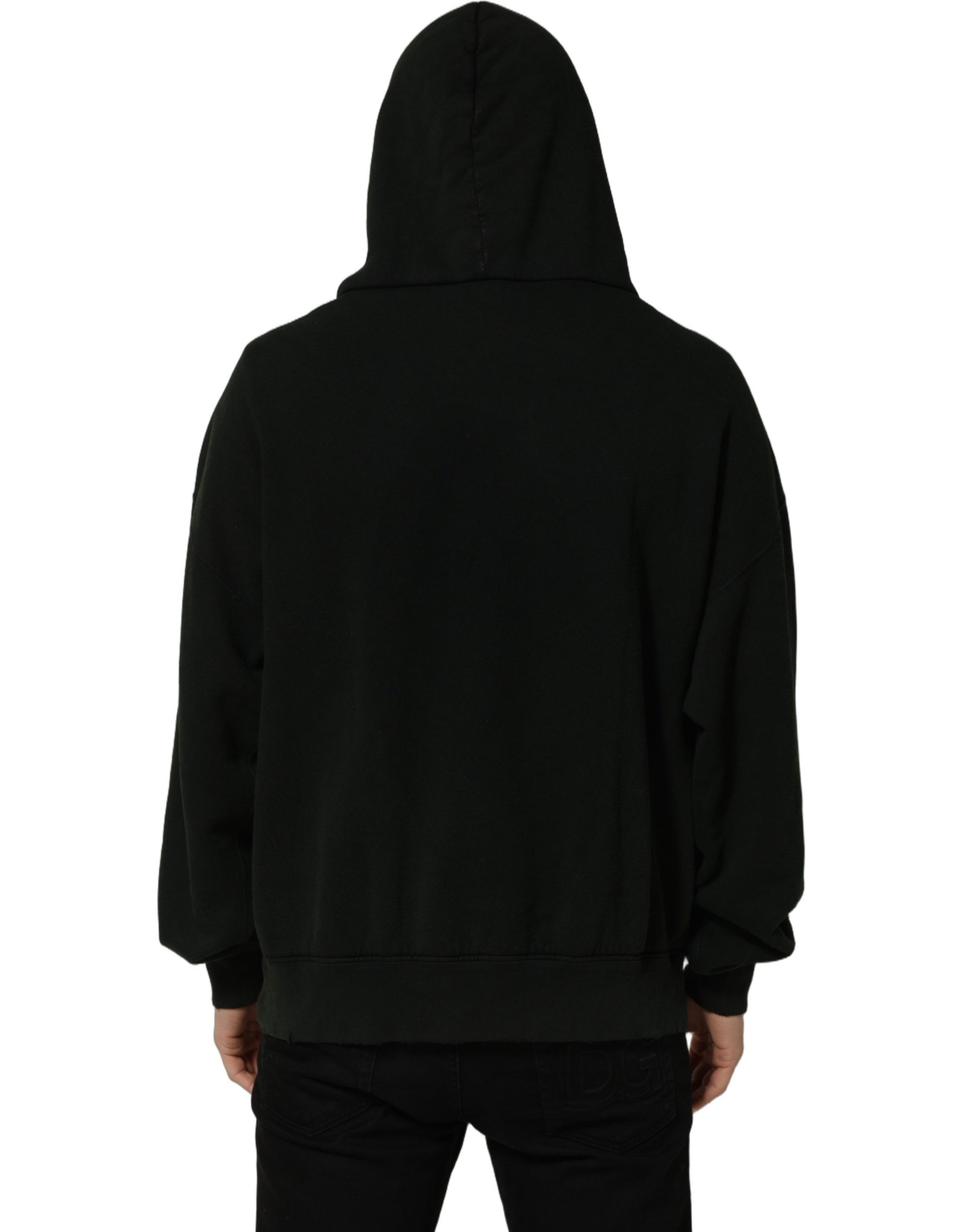 Dolce & Gabbana Black Cotton Hooded Men Sweatshirt Sweater Dolce & Gabbana