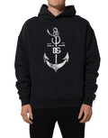 Dolce & Gabbana black hooded sweatshirt with anchor print, casual sweater featuring a front logo and drawstring hood.
