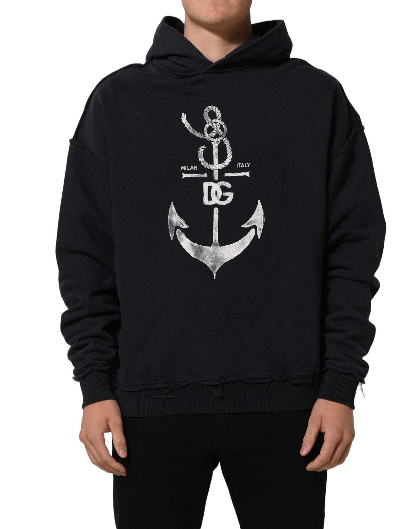 Dolce & Gabbana Black Anchor Print Hooded Sweatshirt Sweater Dolce & Gabbana