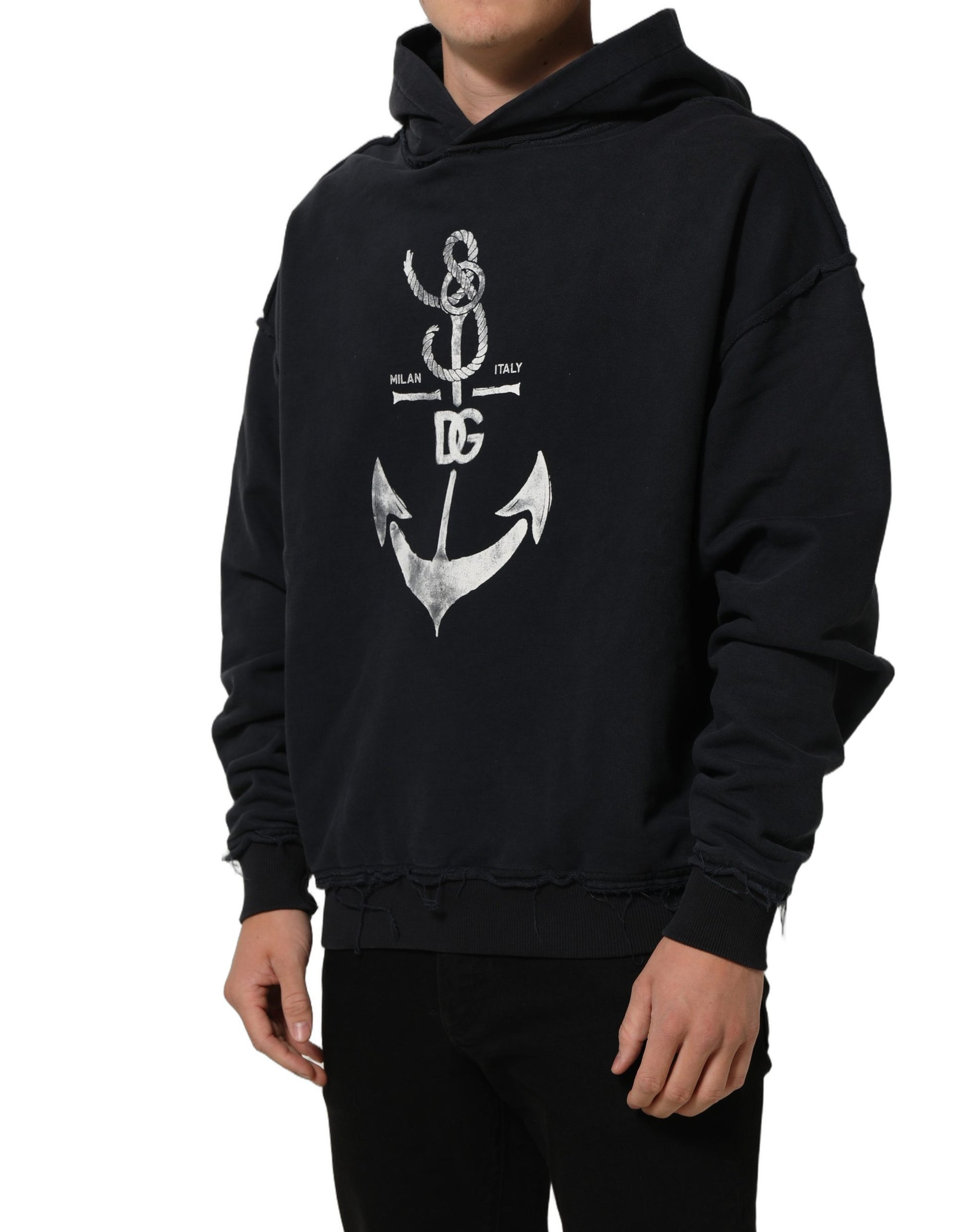 Dolce & Gabbana Black Anchor Print Hooded Sweatshirt Sweater Dolce & Gabbana