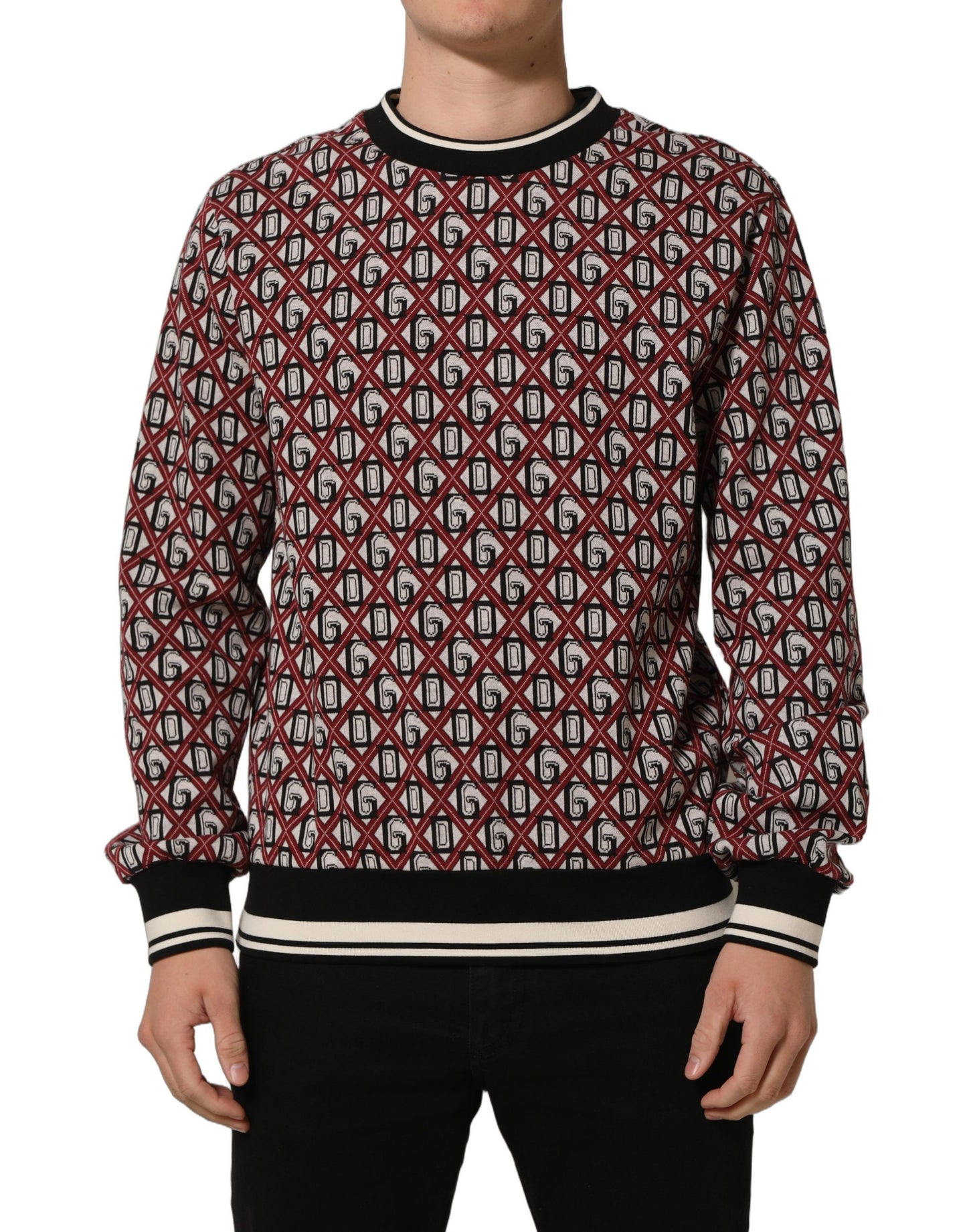 Dolce & Gabbana Red Logo Cotton Jacquard Sweatshirt Sweater Dolce & Gabbana