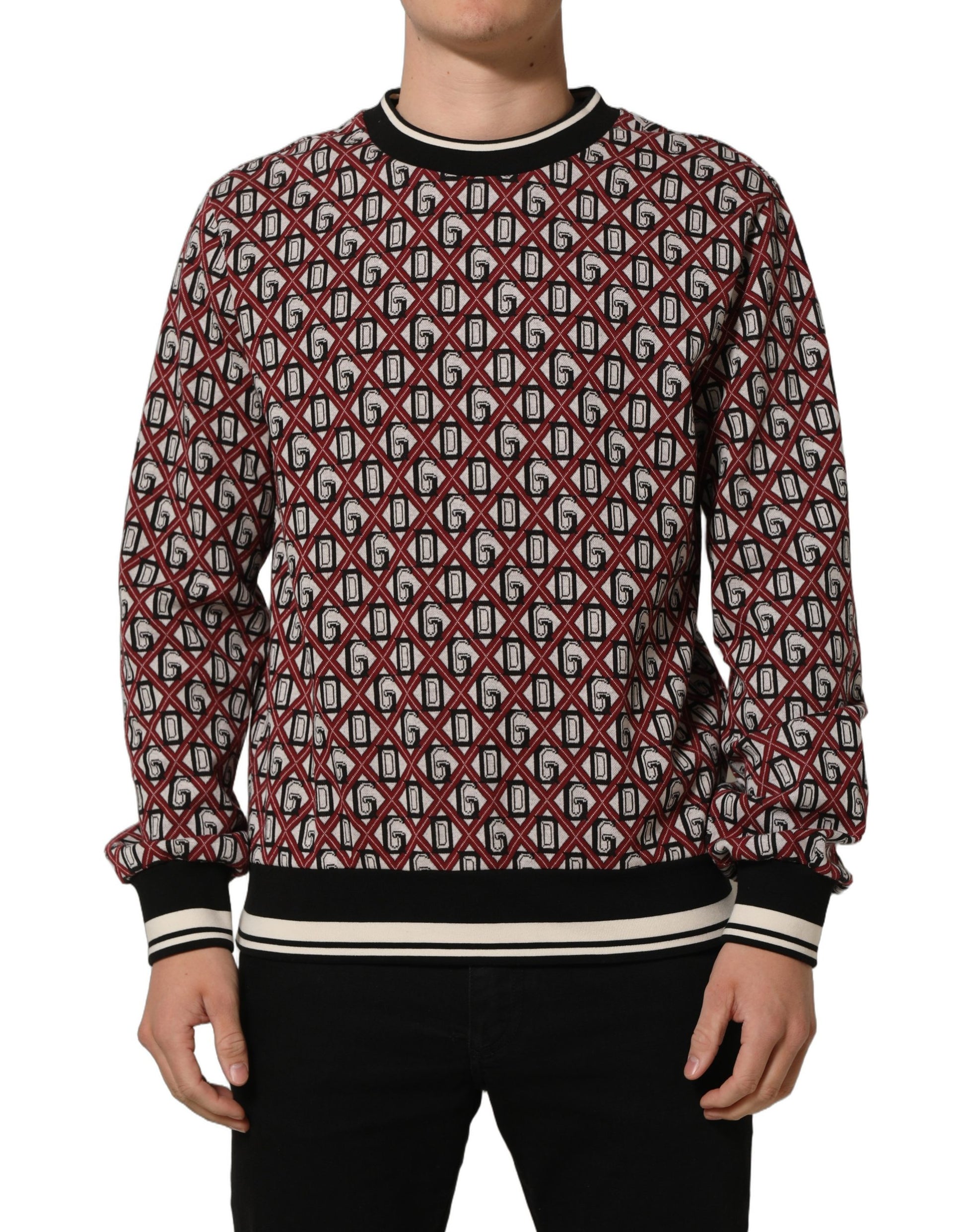 Dolce & Gabbana Red Logo Cotton Jacquard Sweatshirt Sweater Dolce & Gabbana