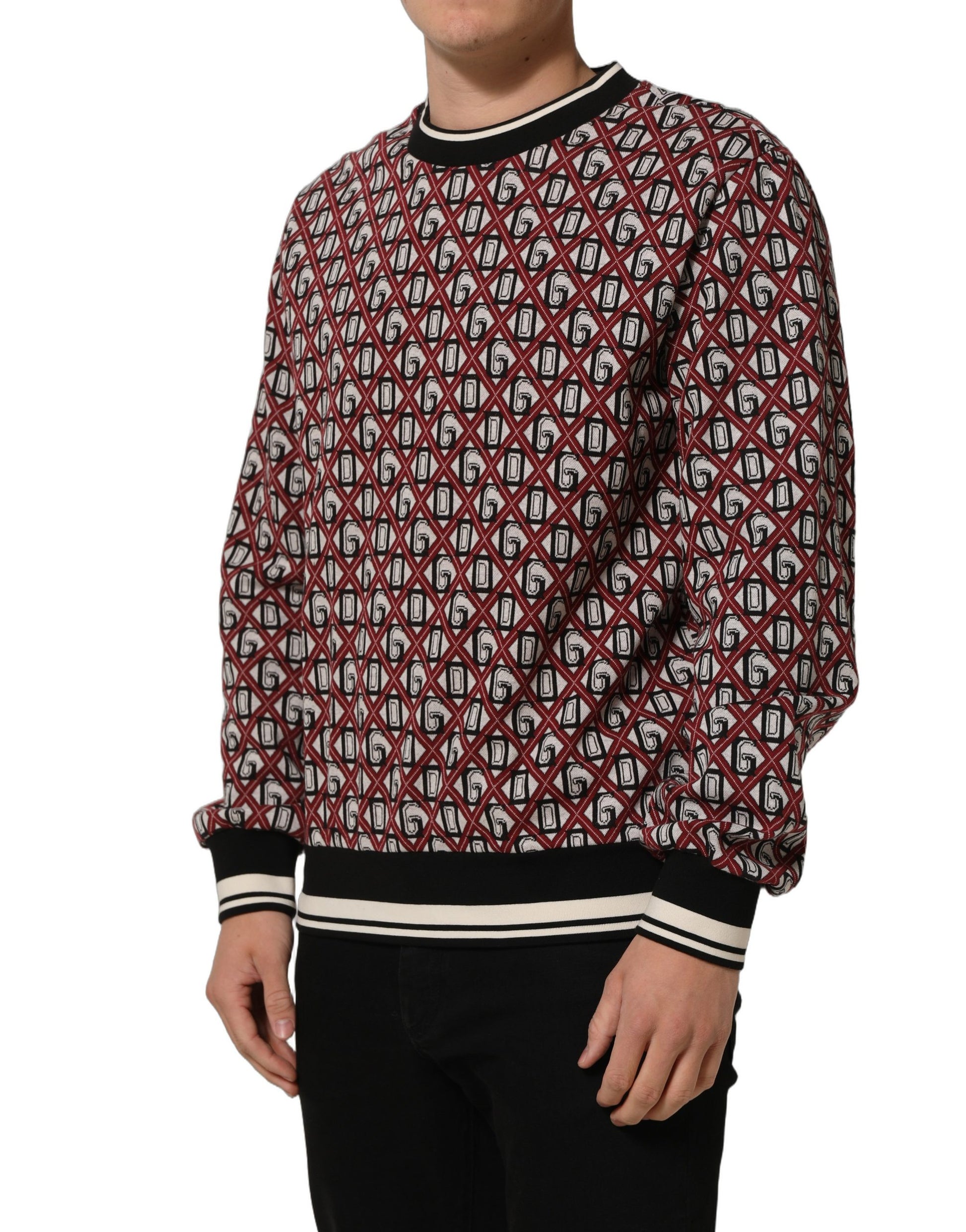 Dolce & Gabbana Red Logo Cotton Jacquard Sweatshirt Sweater Dolce & Gabbana