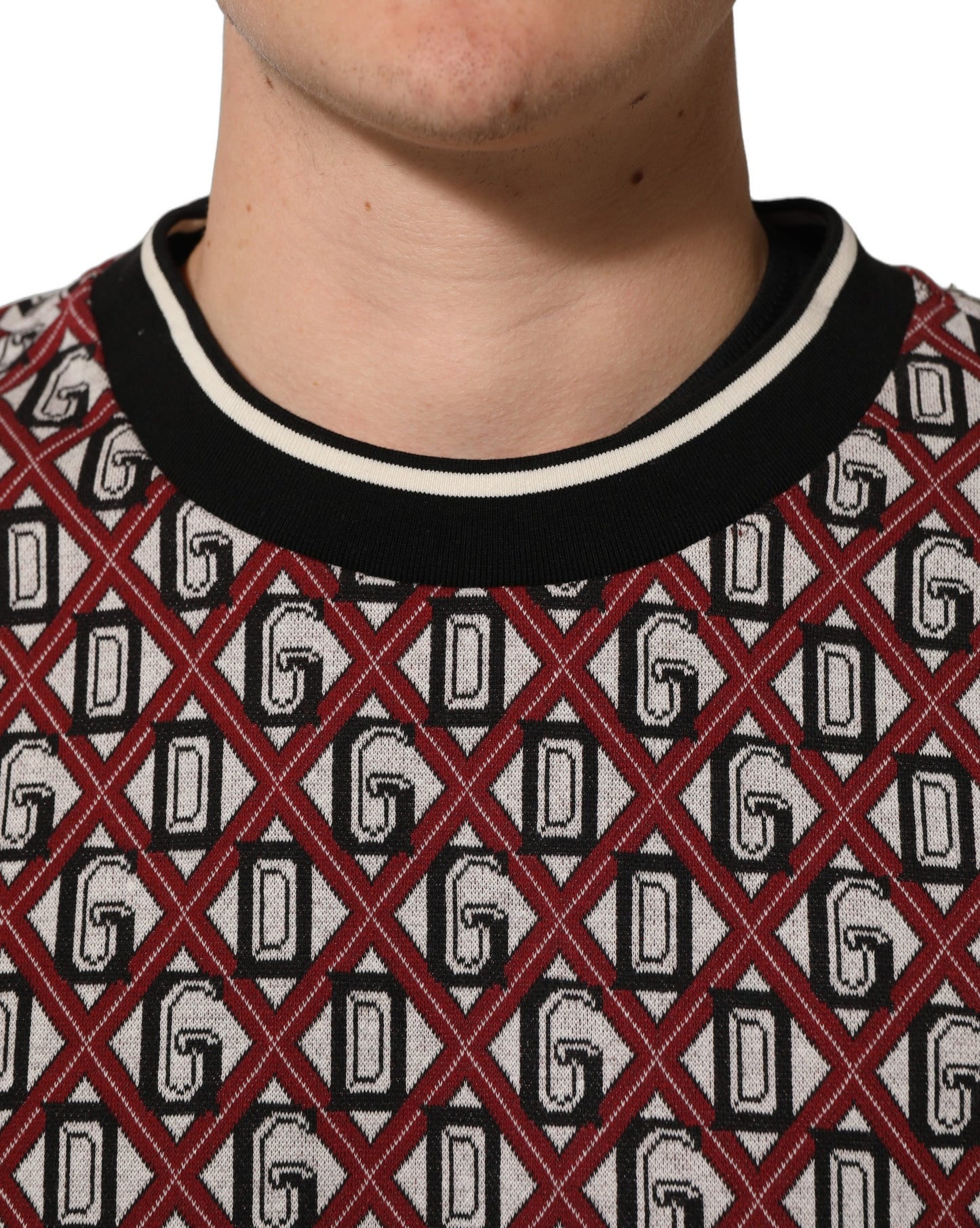 Dolce & Gabbana Red Logo Cotton Jacquard Sweatshirt Sweater Dolce & Gabbana
