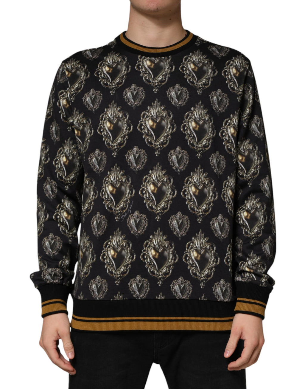 Black Dolce & Gabbana Sacred Heart cotton sweatshirt with graphic print, long sleeves, and ribbed cuffs and hem.