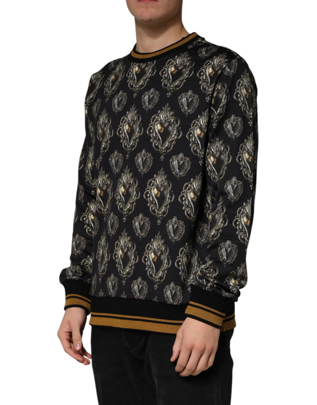 Black Dolce & Gabbana Sacred Heart cotton sweatshirt with printed design and ribbed cuffs and hem.