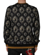 Black cotton sweatshirt by Dolce & Gabbana featuring a sacred heart graphic on the front.