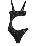 Dolce & Gabbana black embellished cutout bandeau one-piece swimwear featuring stylish design and elegant detailing.