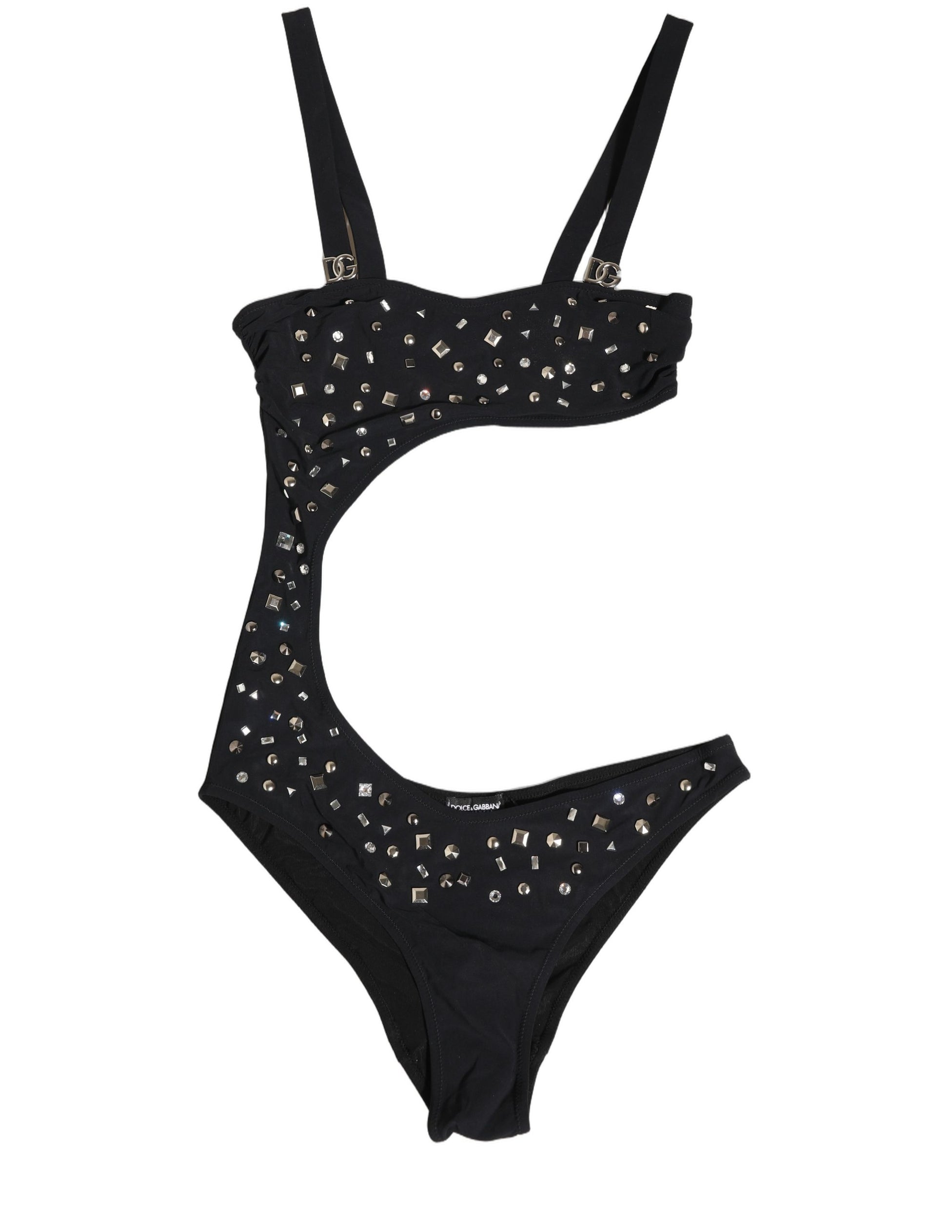 Dolce & Gabbana Black Embellished Cutout Bandeau One Piece Swimwear Dolce & Gabbana