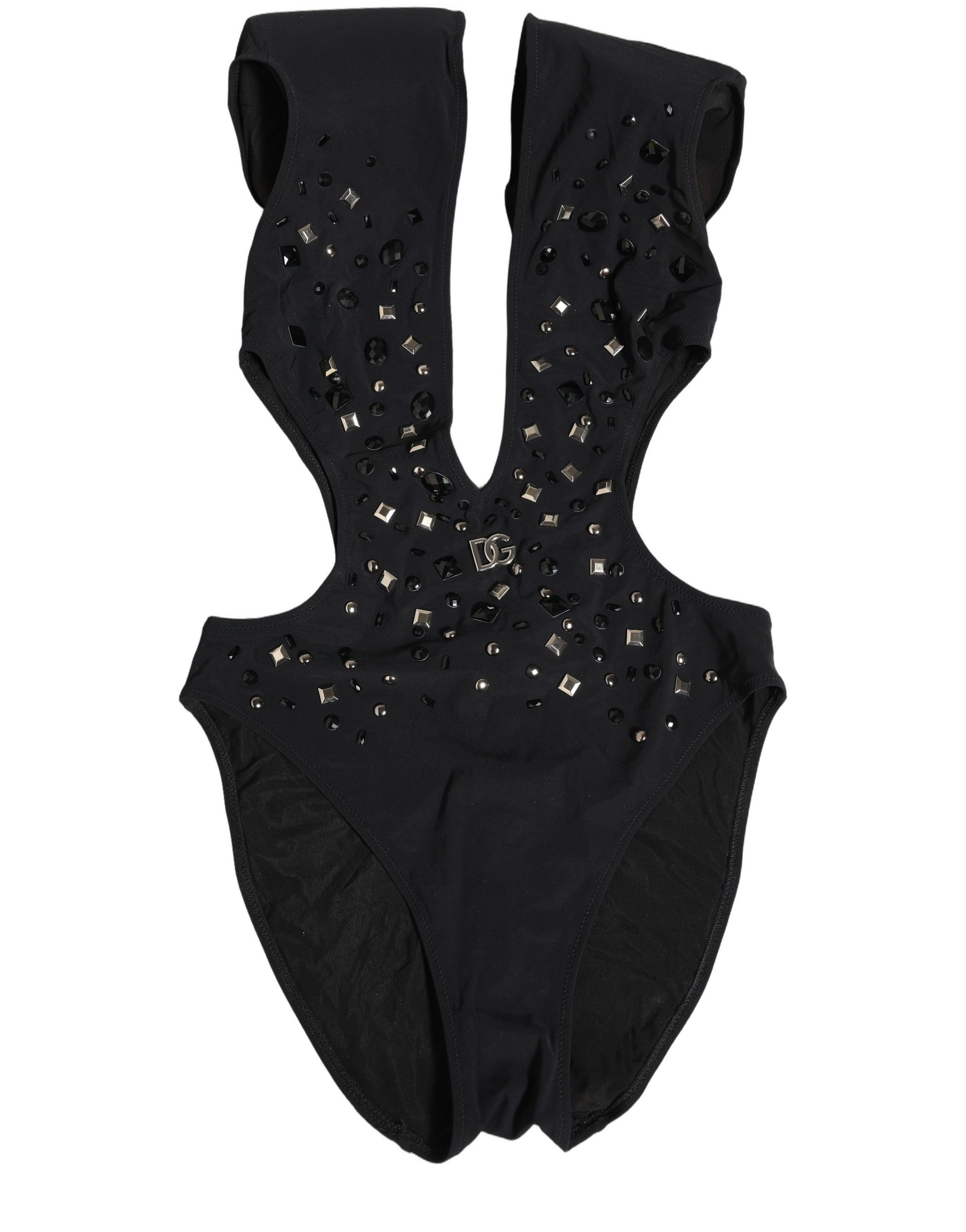 Dolce & Gabbana Black Logo Embellished Cutout One Piece Swimwear Dolce & Gabbana
