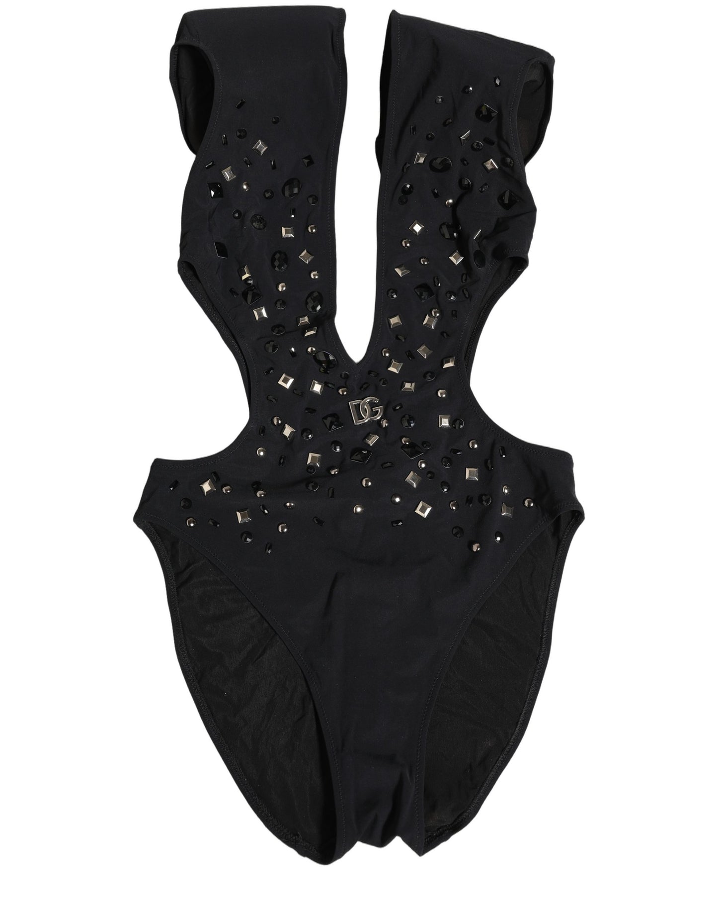 Dolce & Gabbana Black Logo Embellished Cutout One Piece Swimwear Dolce & Gabbana