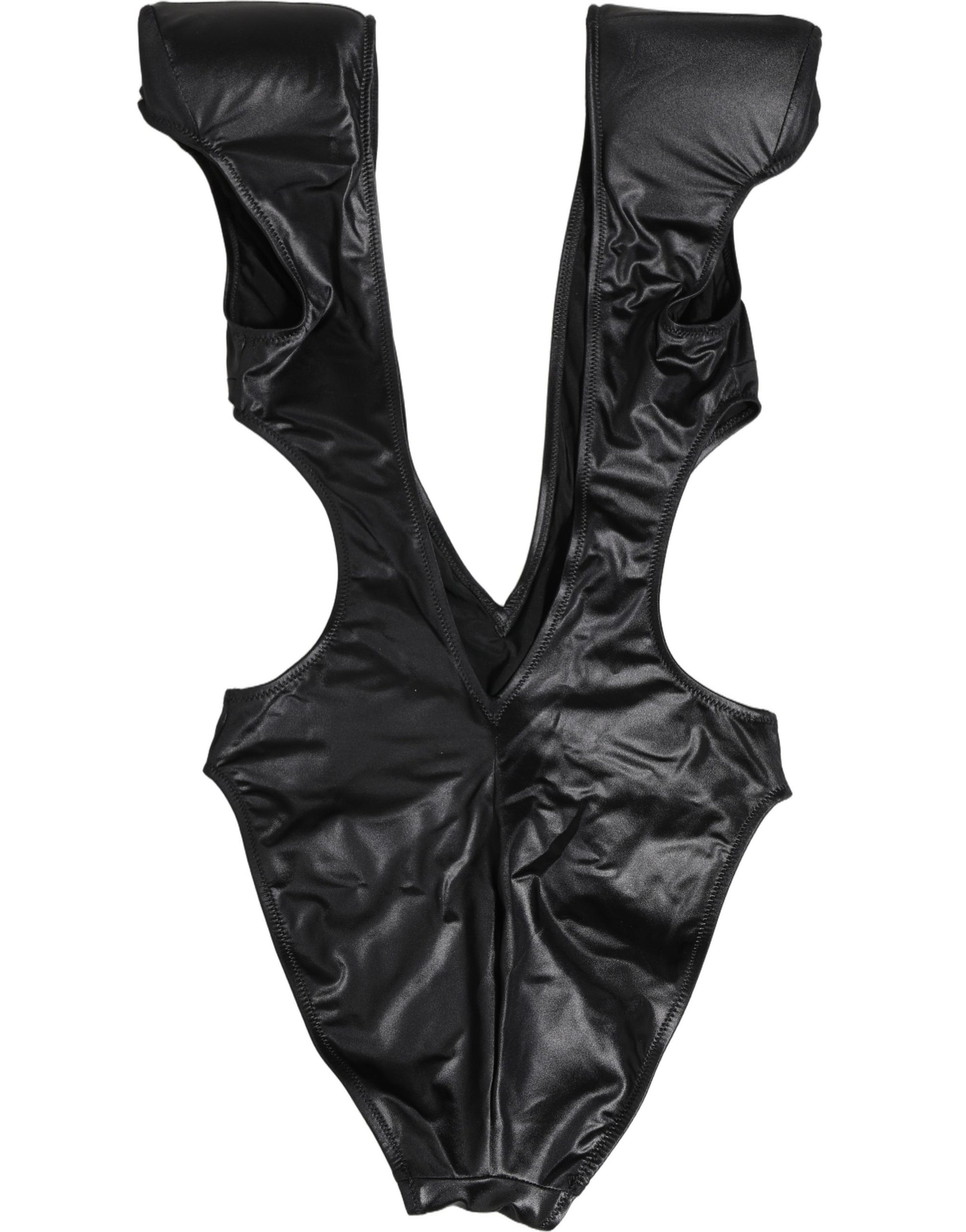 Dolce & Gabbana Black Deep V-Neck Cutout One Piece Swimwear Dolce & Gabbana