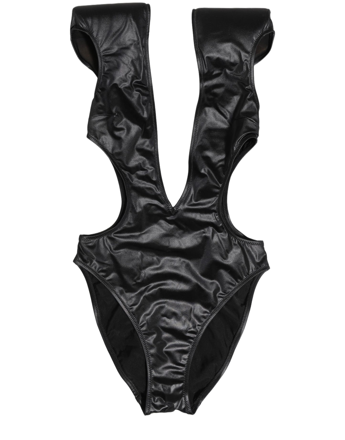 Dolce & Gabbana Black Deep V-Neck Cutout One Piece Swimwear Dolce & Gabbana