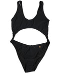 Dolce & Gabbana black cutout logo one-piece swimsuit with stylish design and sleek fit, perfect for beach or poolside.