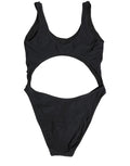 Dolce & Gabbana black cutout logo one-piece swimsuit with sleek design and bold branding, perfect for stylish swimwear.