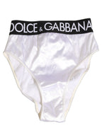 Dolce & Gabbana White Satin High-Waist Brief Logo Women Underwear