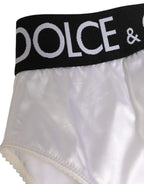 Dolce & Gabbana White Satin High-Waist Brief Logo Women Underwear