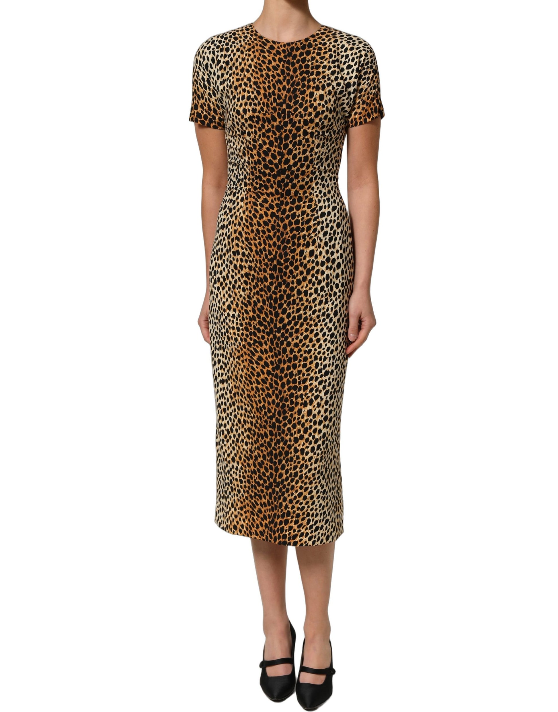 Dolce & Gabbana Brown Leopard Print Silk Sheath Midi Dress Dolce & Gabbana